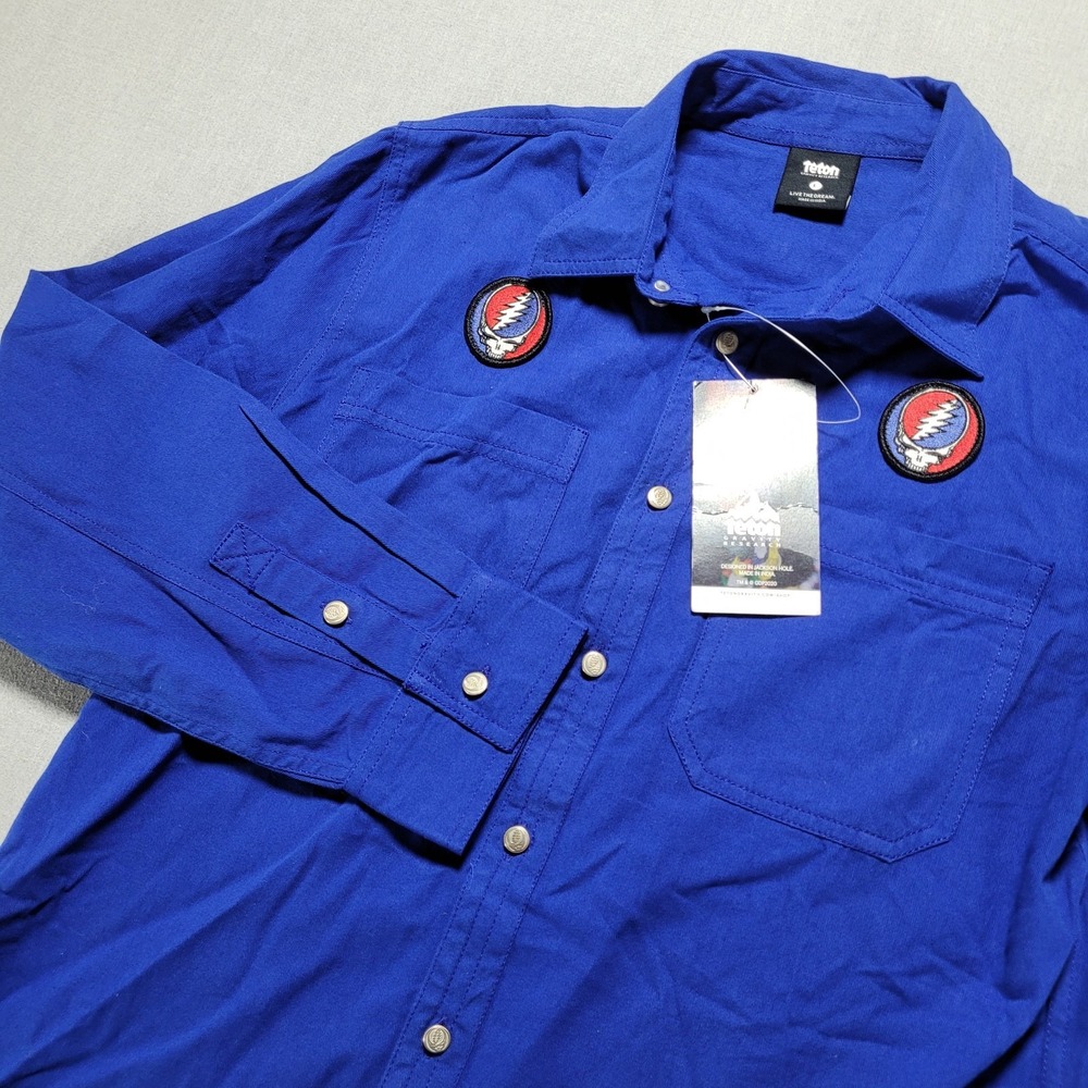 Grateful Dead Teton Gravity Research TGR Blue Denim Workshirt Mens Large Logo